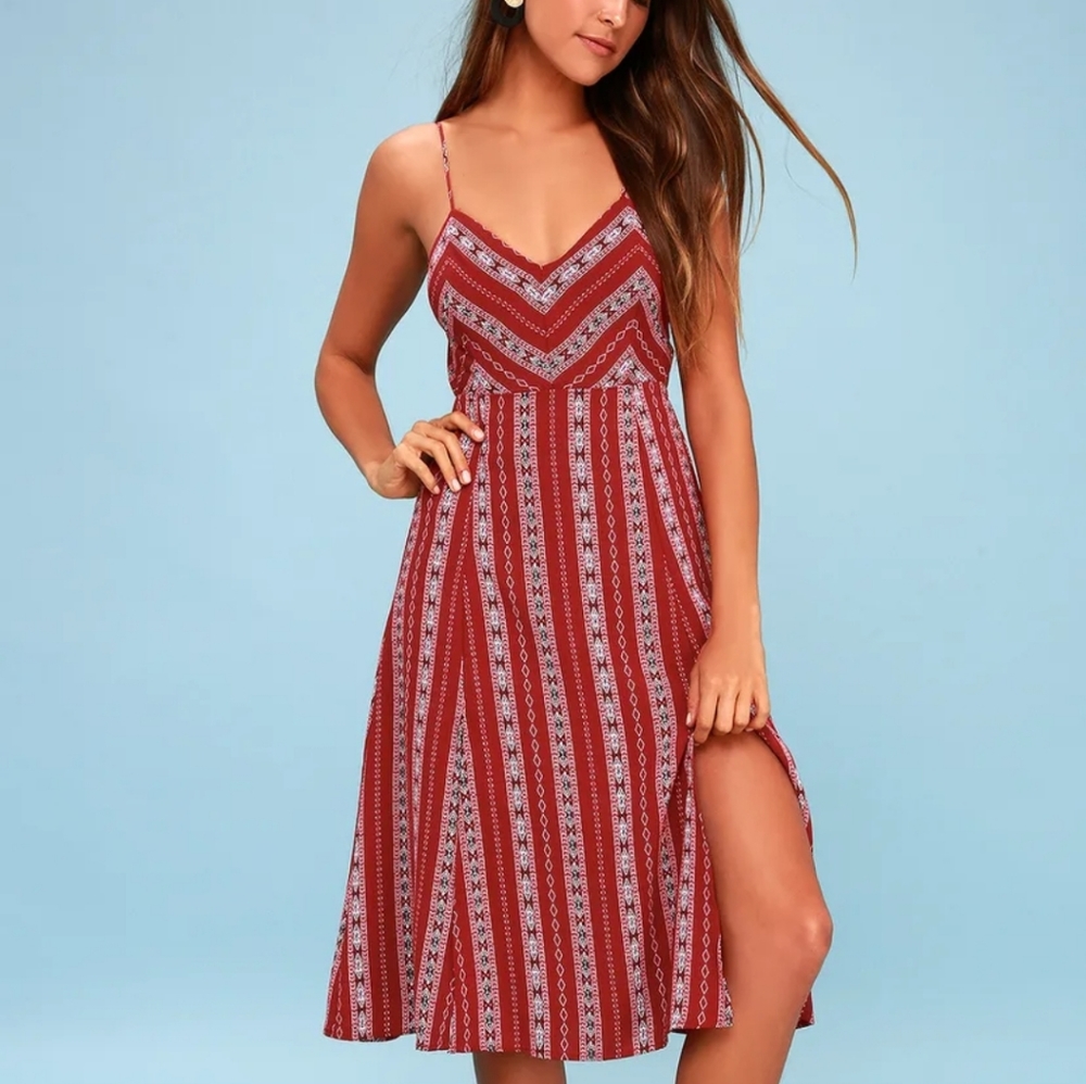 Red Rust Print Midi Dress